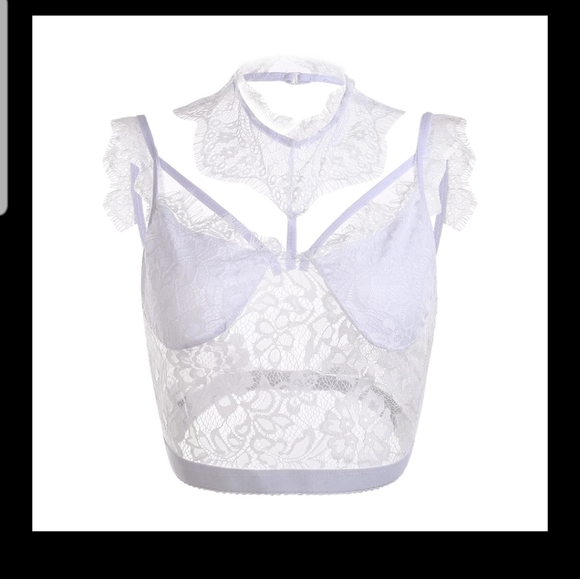 White lace strappy bralette super cute clasp at the neck 28” size waist A/b cup - Picture 3 of 3